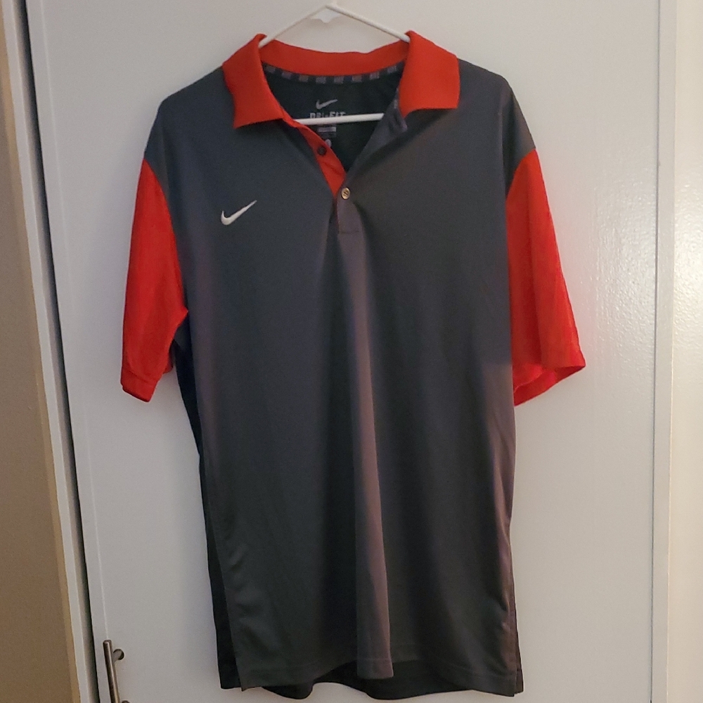 Nike Men's Polo Shirt in Gray and Red